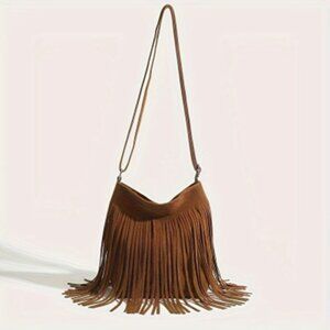 Moccasin Style Fringe SM Crossbody Bag - Brown - Boho Chic - 70's - NWT